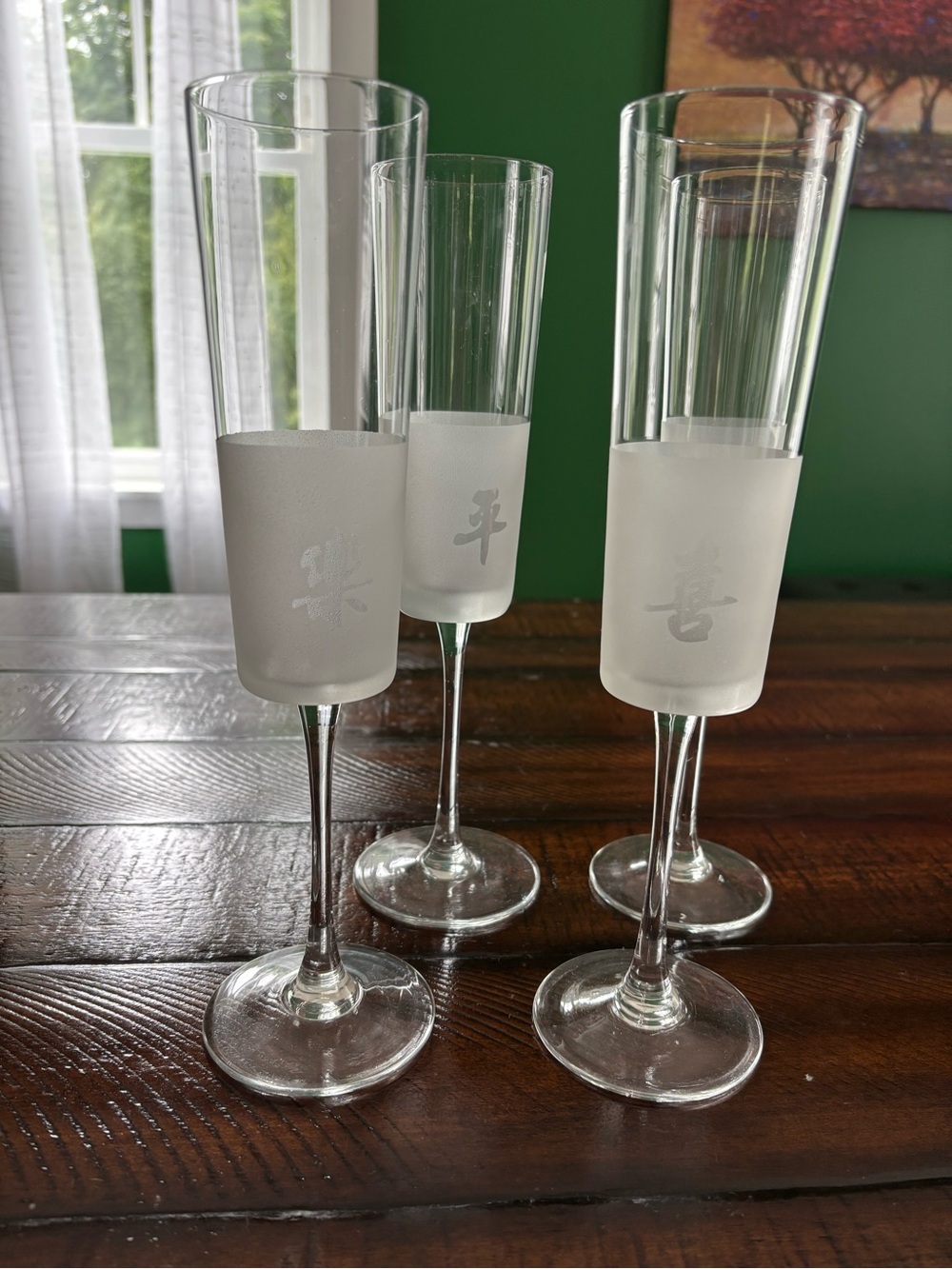 Etched Frosted Glass Champagne Flutes - Set of 4